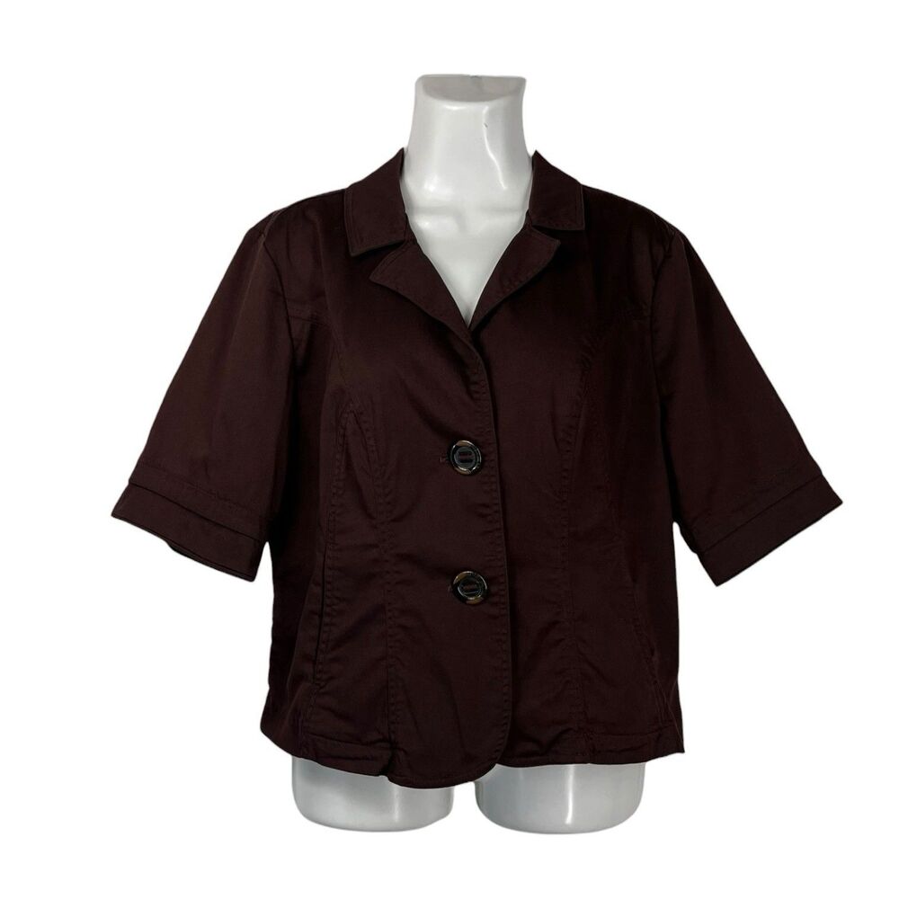 Coldwater Creek Blazer Sz 12 Brown Utility Jacket Short Sleeve Button Lagenlook